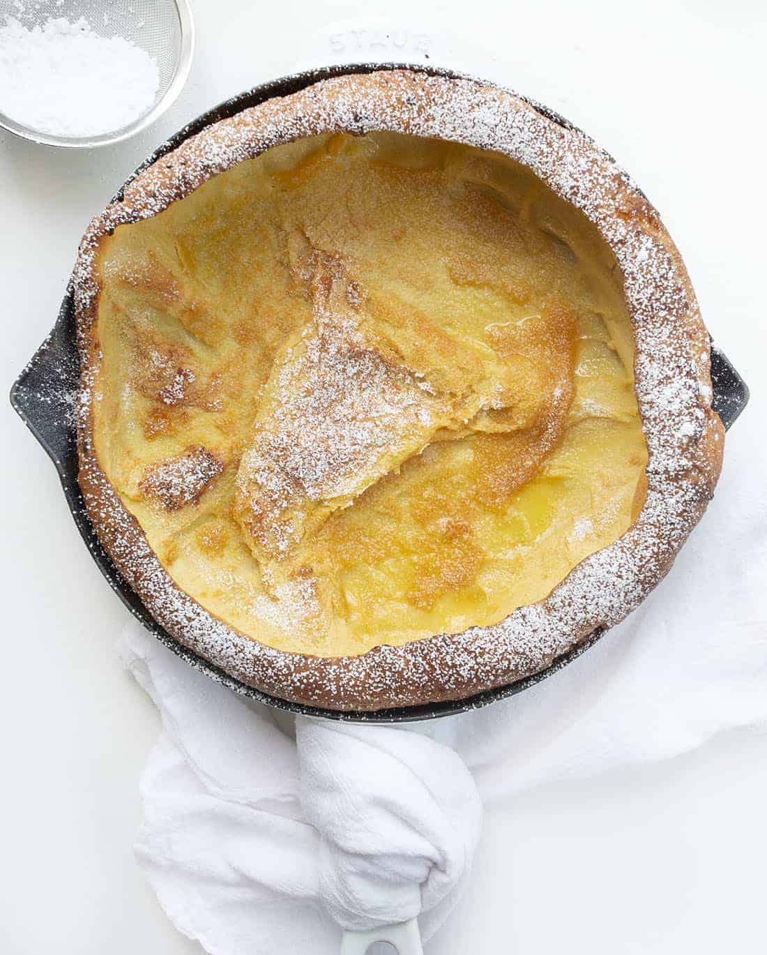 Overhead of Dutch Baby Pancake in Pan